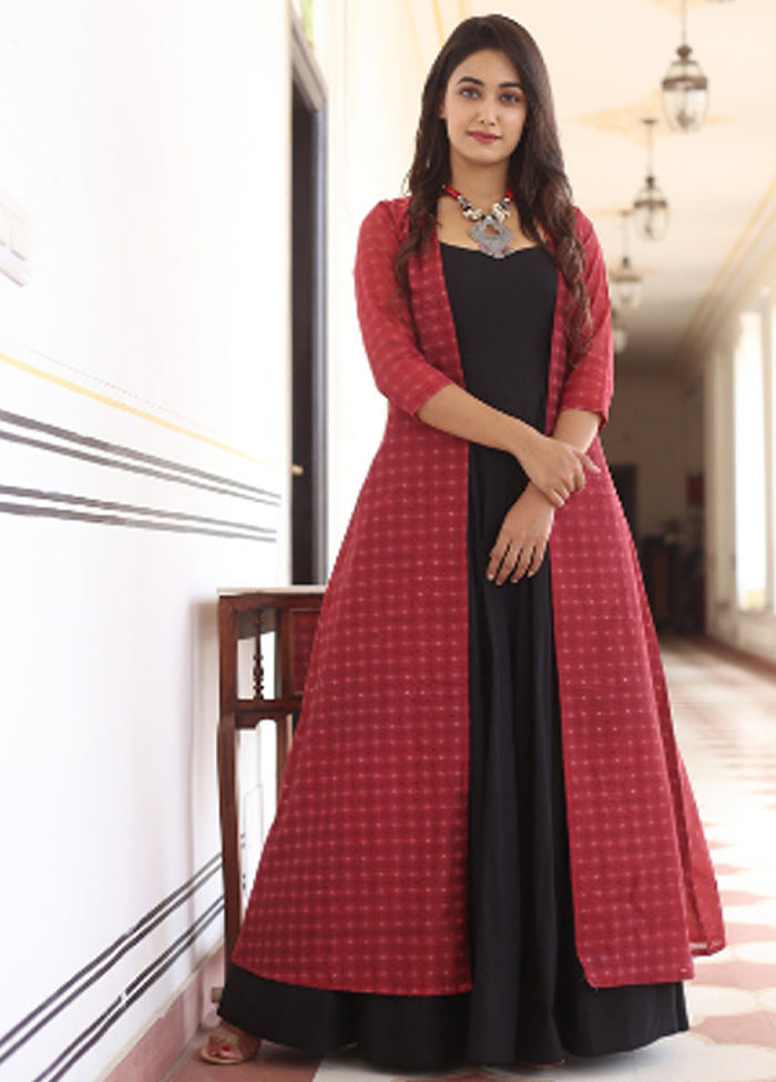 Black Readymade Silk Gown With Jacket - Indian Silk House Agencies
