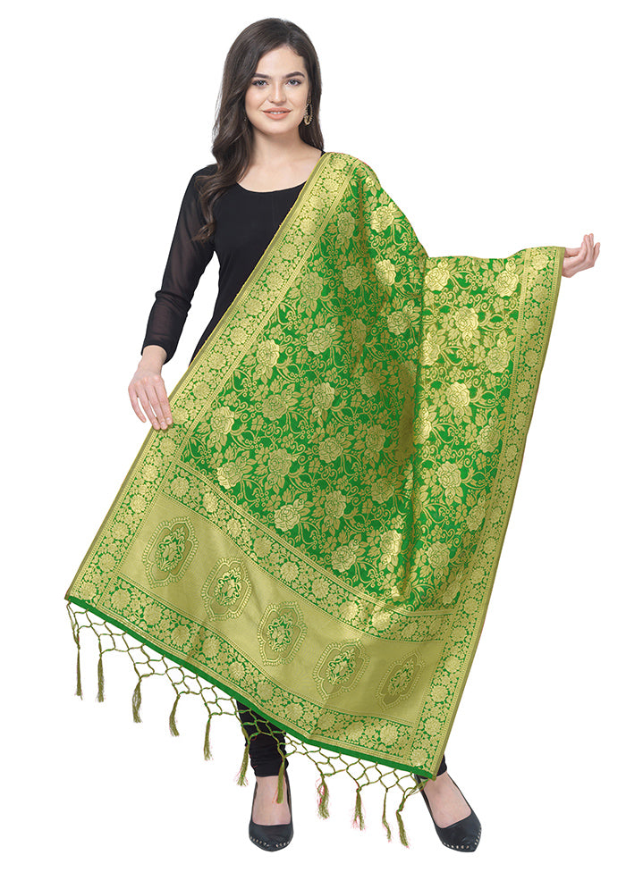 Green Jacquard Dupatta - Indian Silk House Agencies