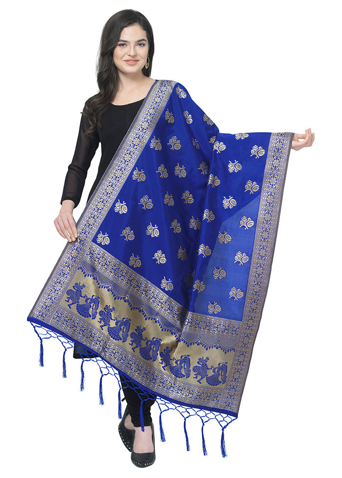 Royal Blue Jacquard Dupatta - Indian Silk House Agencies