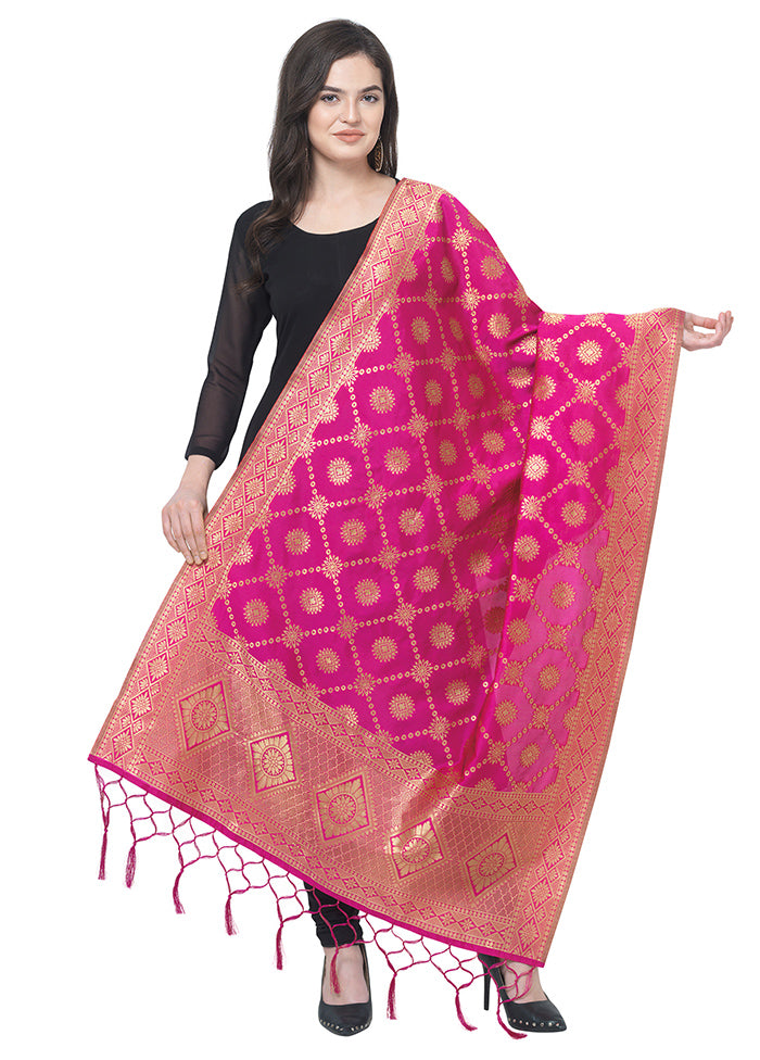 Pink Jacquard Dupatta - Indian Silk House Agencies