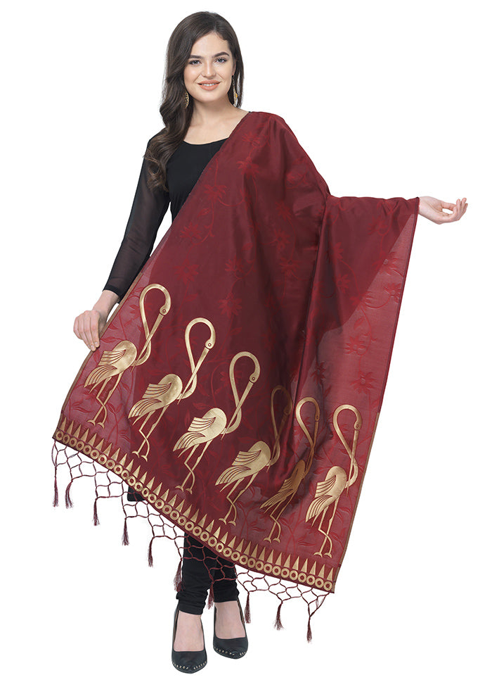 Maroon Jacquard Dupatta - Indian Silk House Agencies