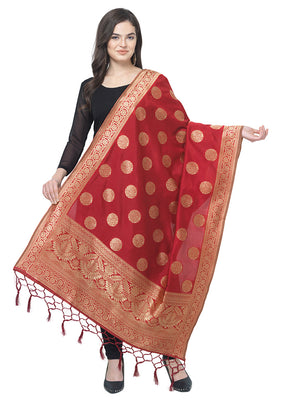 Maroon Jacquard Dupatta - Indian Silk House Agencies