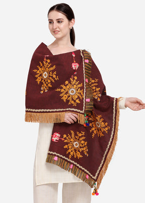 Maroon Cotton Khadi Dupatta - Indian Silk House Agencies