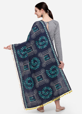 Navy Blue Cotton Khadi Dupatta - Indian Silk House Agencies