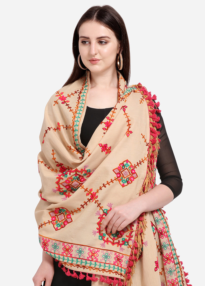 Beige Cotton Khadi Dupatta - Indian Silk House Agencies