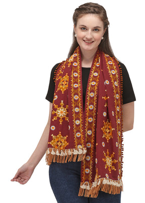 Maroon Cotton Khadi Dupatta - Indian Silk House Agencies