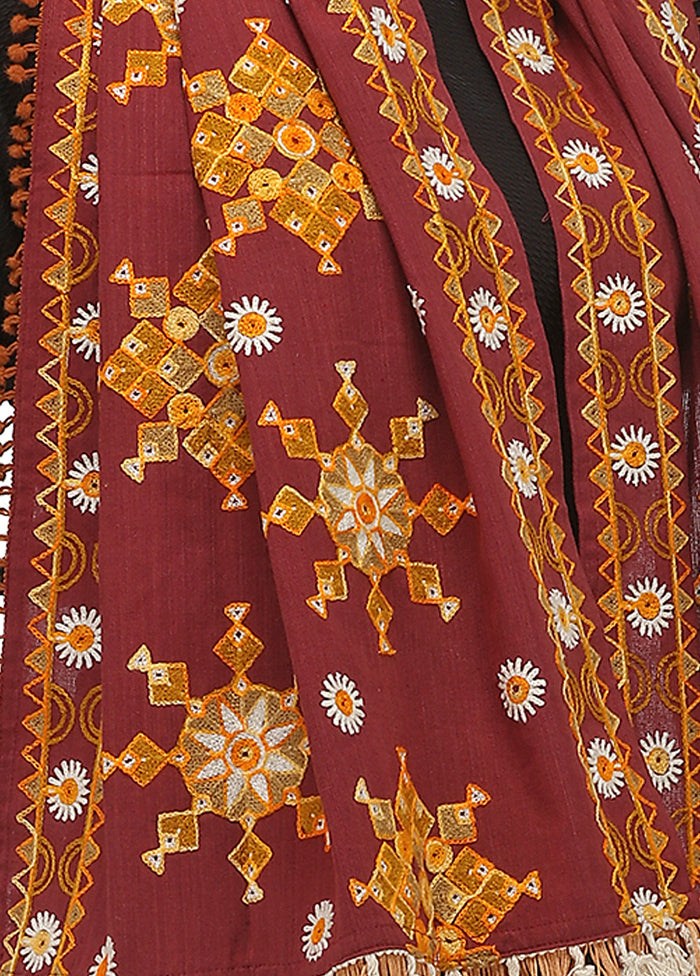 Maroon Cotton Khadi Dupatta - Indian Silk House Agencies