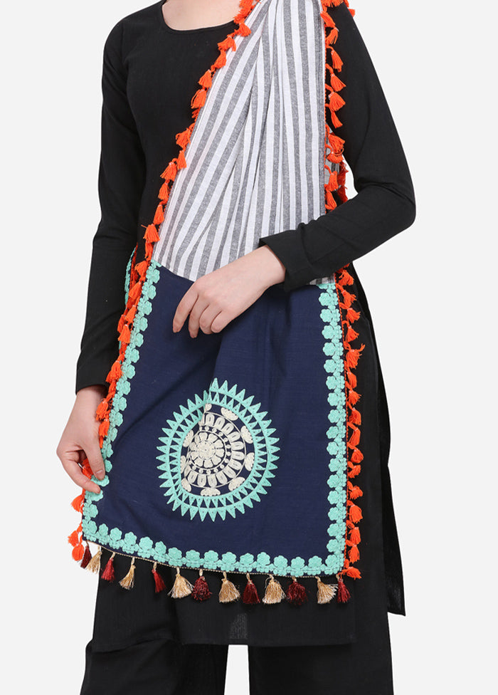 Blue Cotton Khadi Dupatta - Indian Silk House Agencies