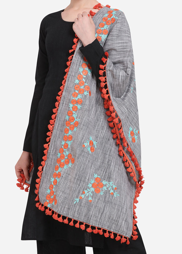 Grey Cotton Khadi Dupatta - Indian Silk House Agencies