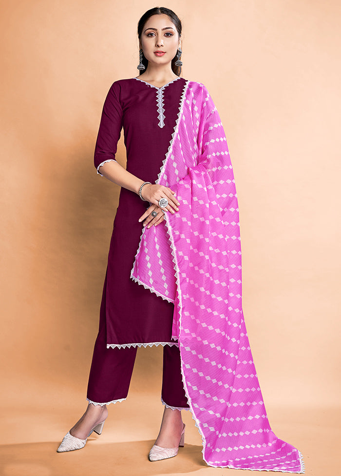 3 Pc Wine Readymade Rayon Suit Set - Indian Silk House Agencies