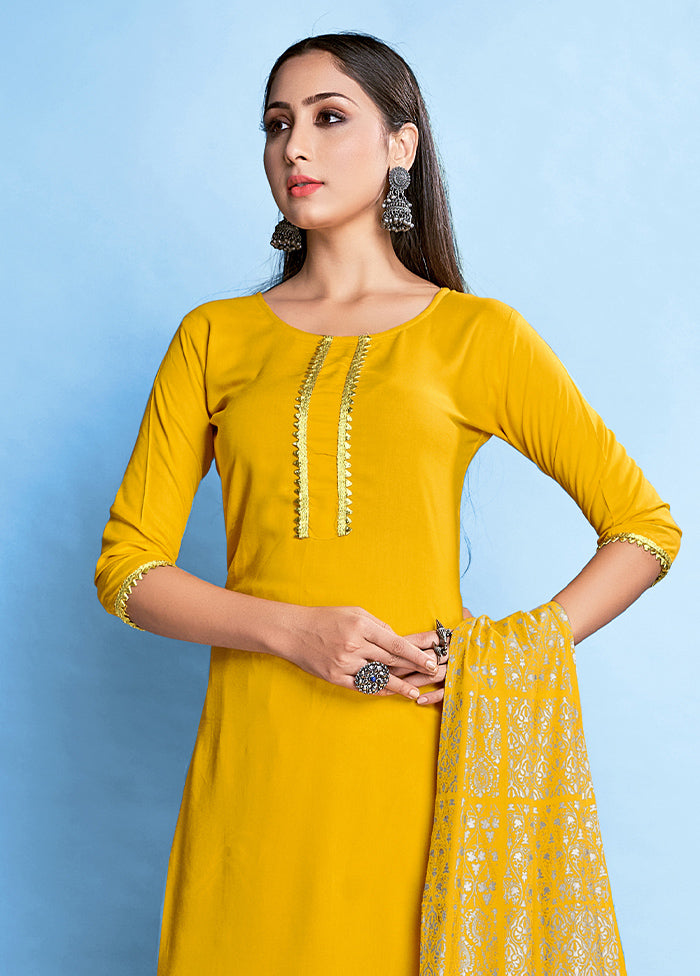 3 Pc Yellow Readymade Rayon Suit Set - Indian Silk House Agencies