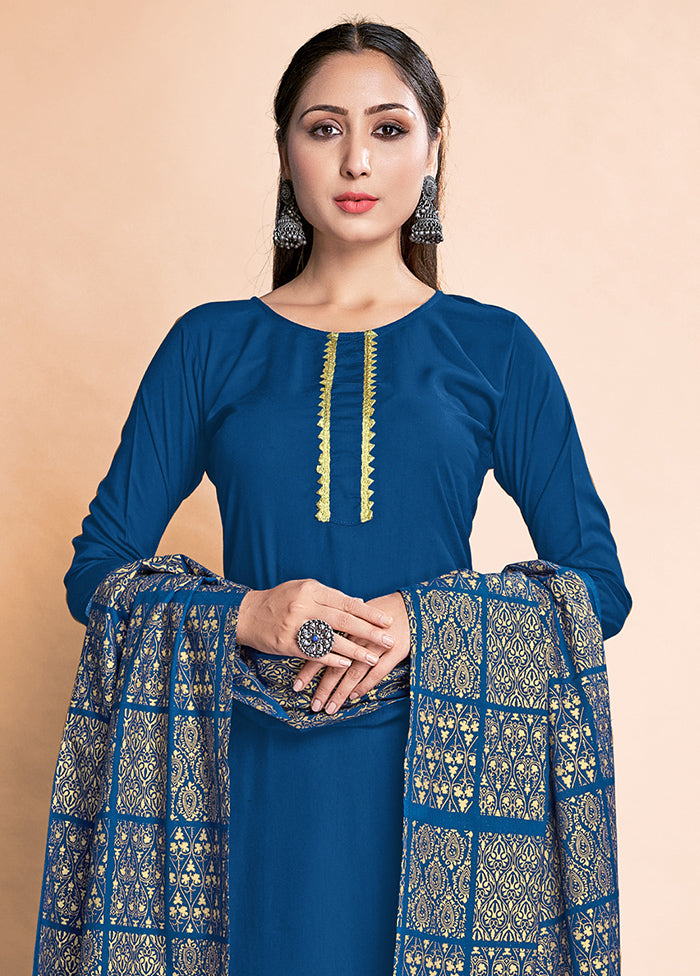 3 Pc Blue Readymade Rayon Suit Set - Indian Silk House Agencies