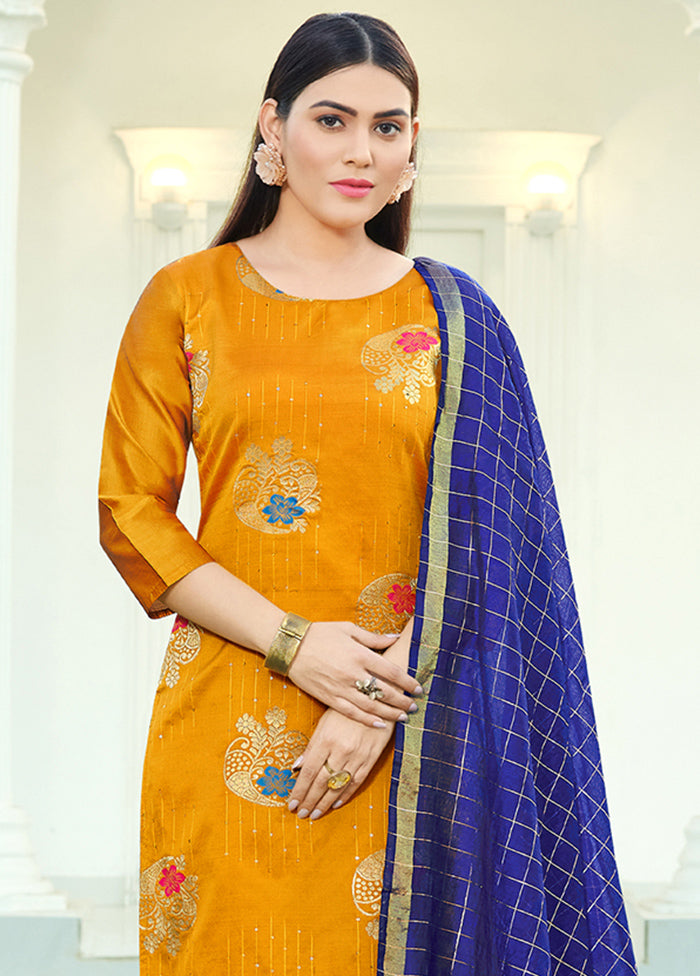 3 Pc Yellow Readymade Silk Suit Set - Indian Silk House Agencies