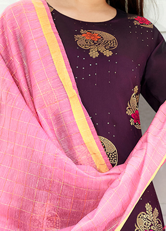 3 Pc Wine Readymade Silk Suit Set - Indian Silk House Agencies