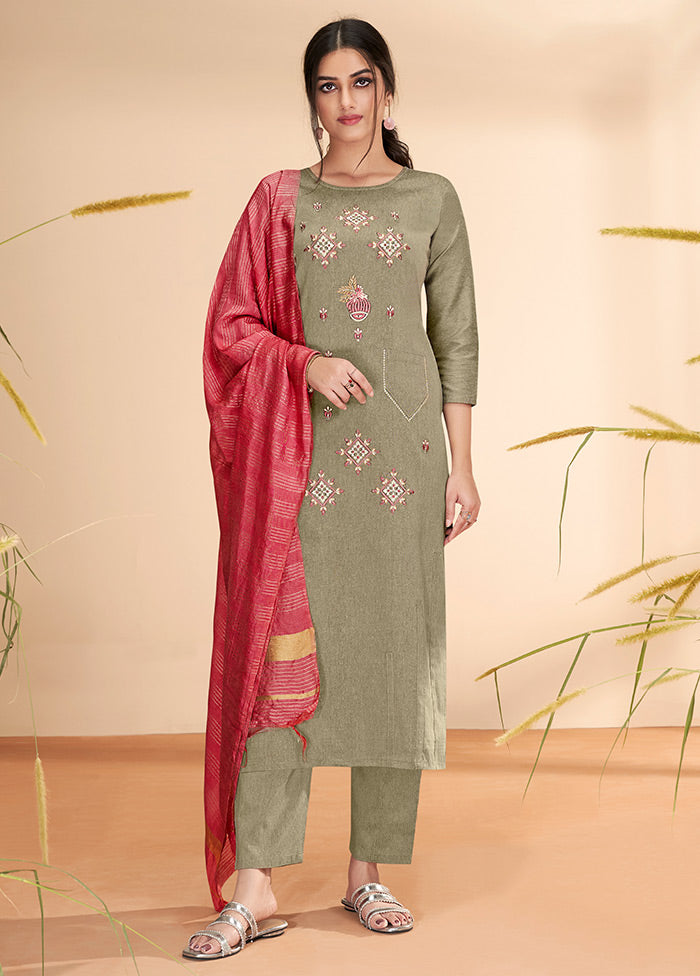 3 Pc Beige Readymade Cotton Suit Set - Indian Silk House Agencies
