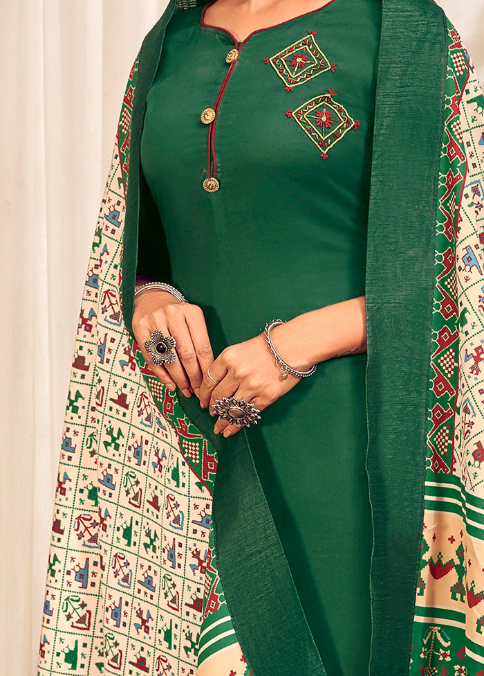 3 Pc Green Readymade Cotton Suit Set - Indian Silk House Agencies