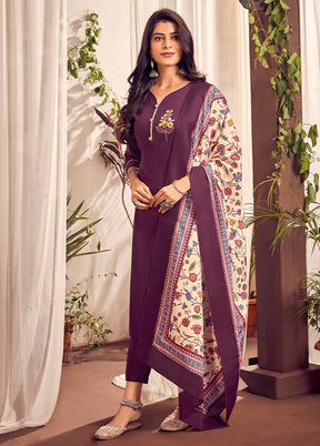 3 Pc Wine Readymade Cotton Suit Set - Indian Silk House Agencies