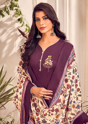 3 Pc Wine Readymade Cotton Suit Set - Indian Silk House Agencies