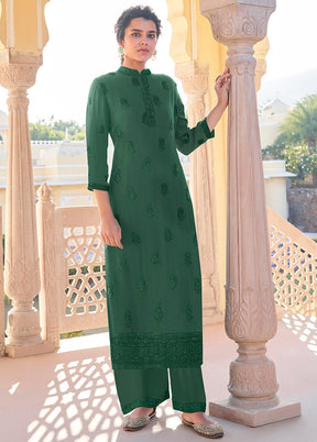 2 Pc Green Readymade Georgette Kurti Set - Indian Silk House Agencies