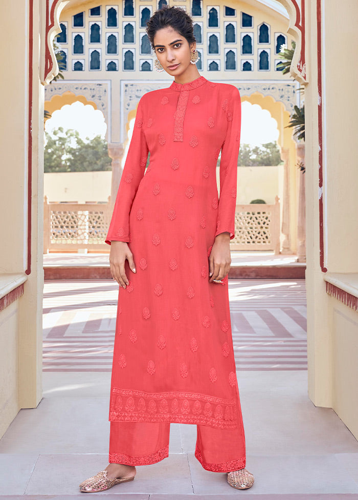 2 Pc Pink Readymade Georgette Kurti Set - Indian Silk House Agencies