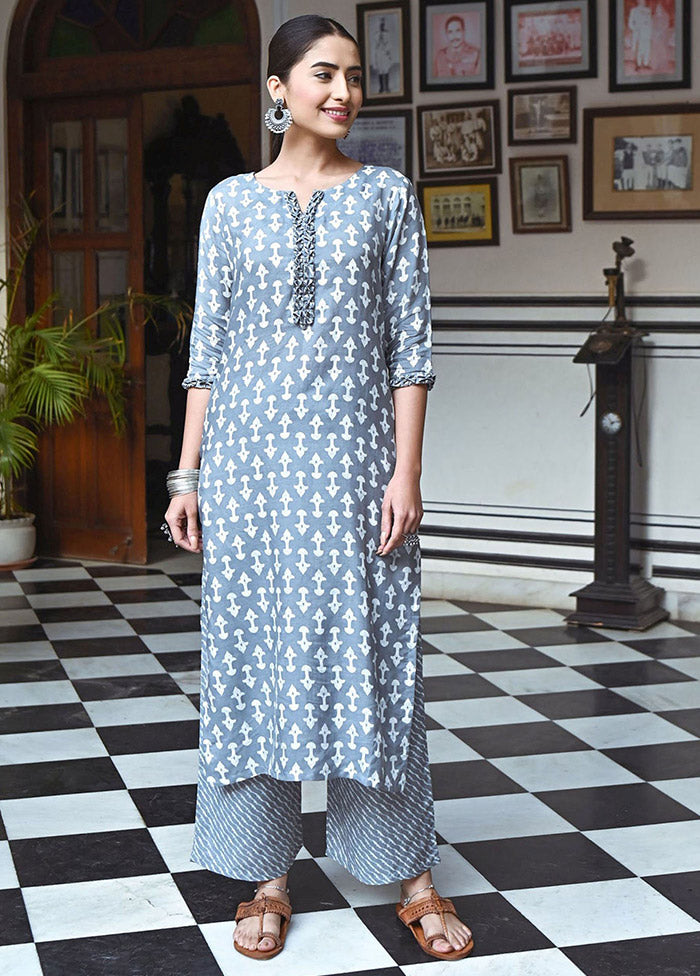 2 Pc Grey Readymade Silk Kurti Set - Indian Silk House Agencies