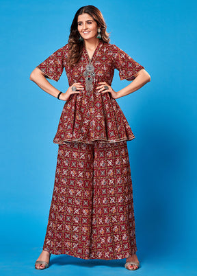 2 Pc Maroon Readymade Rayon Kurti Set - Indian Silk House Agencies