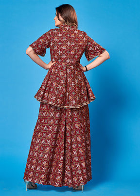 2 Pc Maroon Readymade Rayon Kurti Set - Indian Silk House Agencies