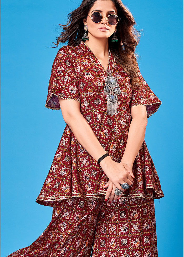 2 Pc Maroon Readymade Rayon Kurti Set - Indian Silk House Agencies