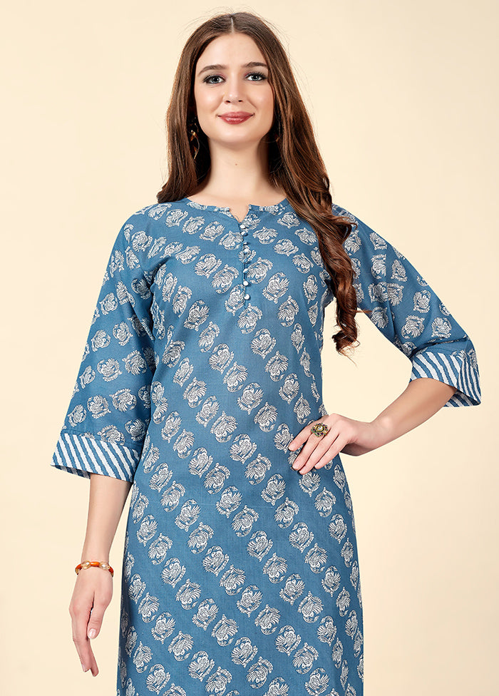 2 Pc Blue Readymade Cotton Kurti Set - Indian Silk House Agencies