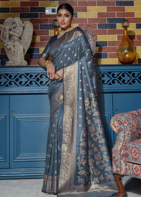 Grey Dupion Silk Saree With Blouse Piece - Indian Silk House Agencies