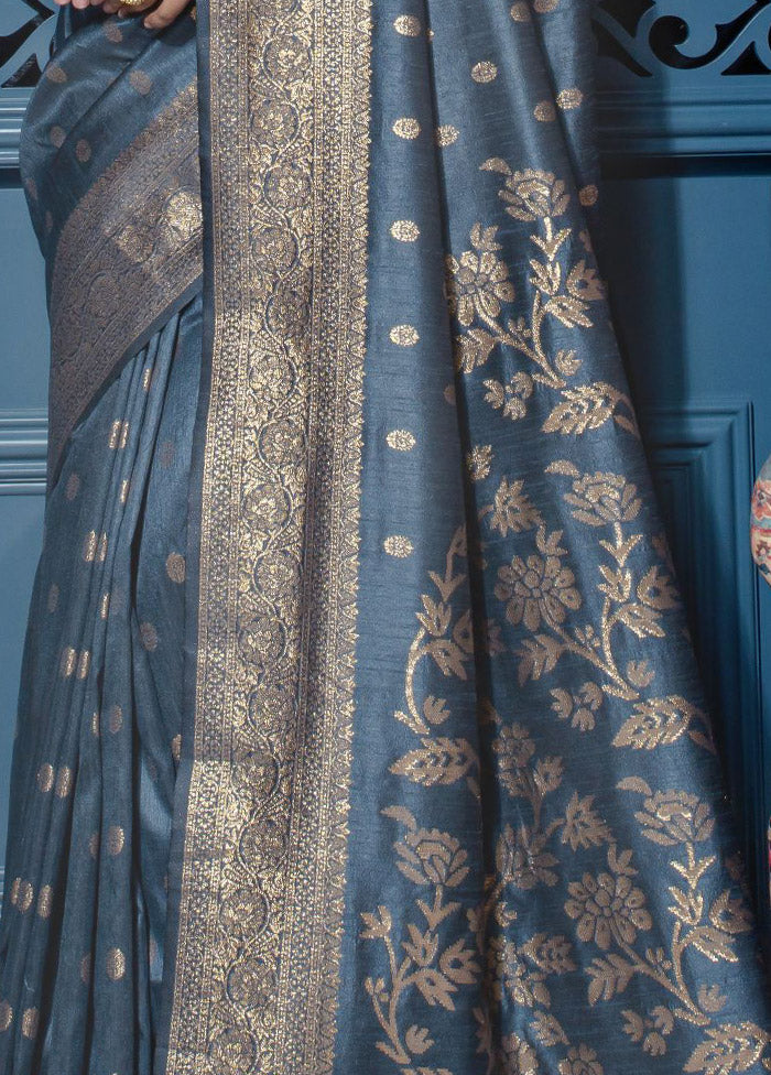 Grey Dupion Silk Saree With Blouse Piece - Indian Silk House Agencies