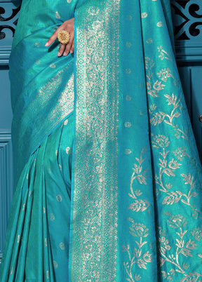 Turquoise Dupion Silk Saree With Blouse Piece - Indian Silk House Agencies