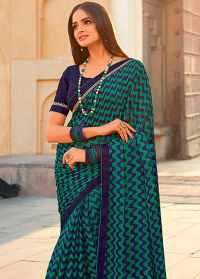 Blue Georgette Saree With Blouse Piece - Indian Silk House Agencies