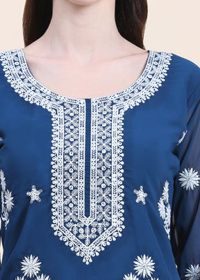 Blue Readymade Cotton Long Kurti - Indian Silk House Agencies