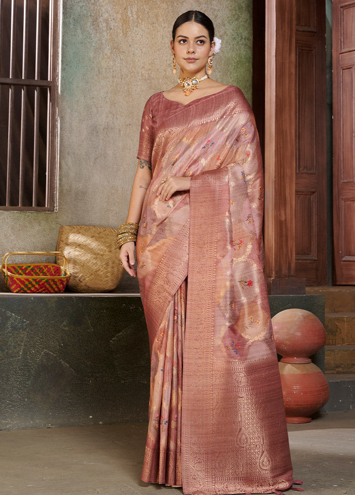 Pink Spun Silk Saree With Blouse Piece - Indian Silk House Agencies