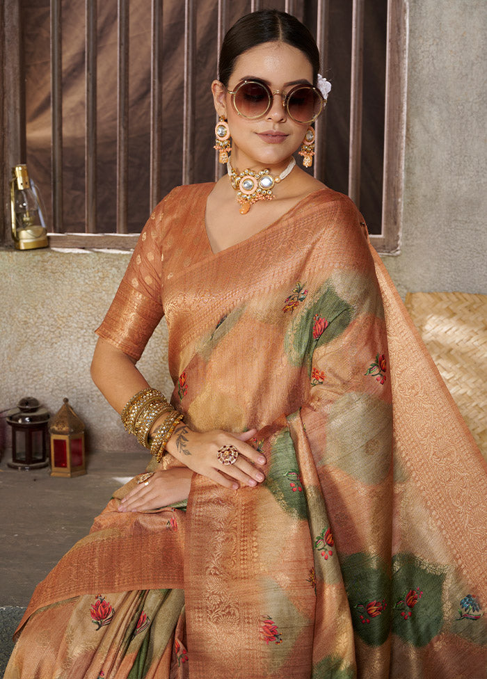 Peach Spun Silk Saree With Blouse Piece - Indian Silk House Agencies