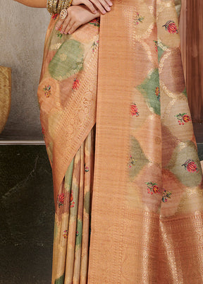 Peach Spun Silk Saree With Blouse Piece - Indian Silk House Agencies