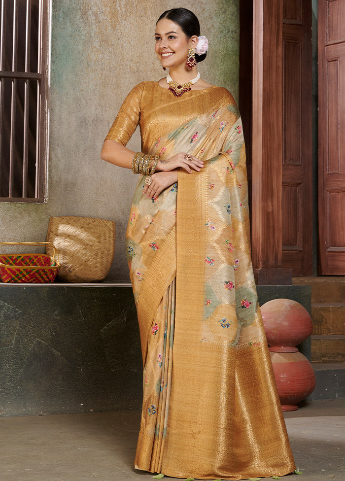 Yellow Spun Silk Saree With Blouse Piece - Indian Silk House Agencies