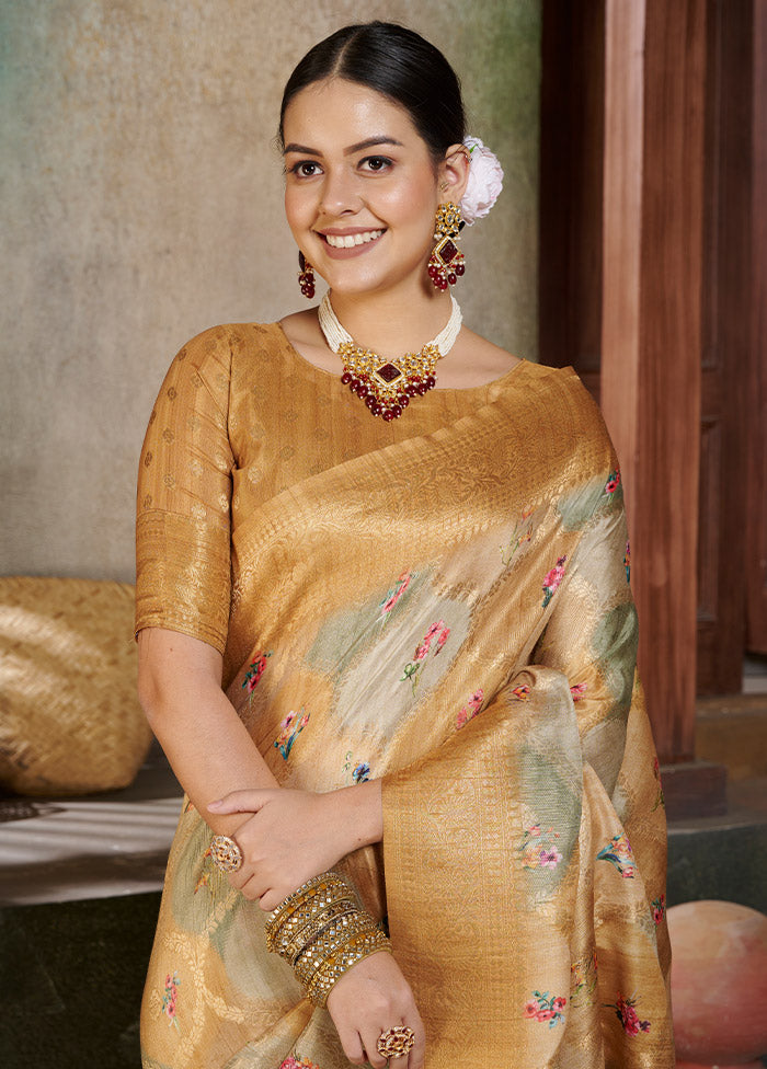 Yellow Spun Silk Saree With Blouse Piece - Indian Silk House Agencies