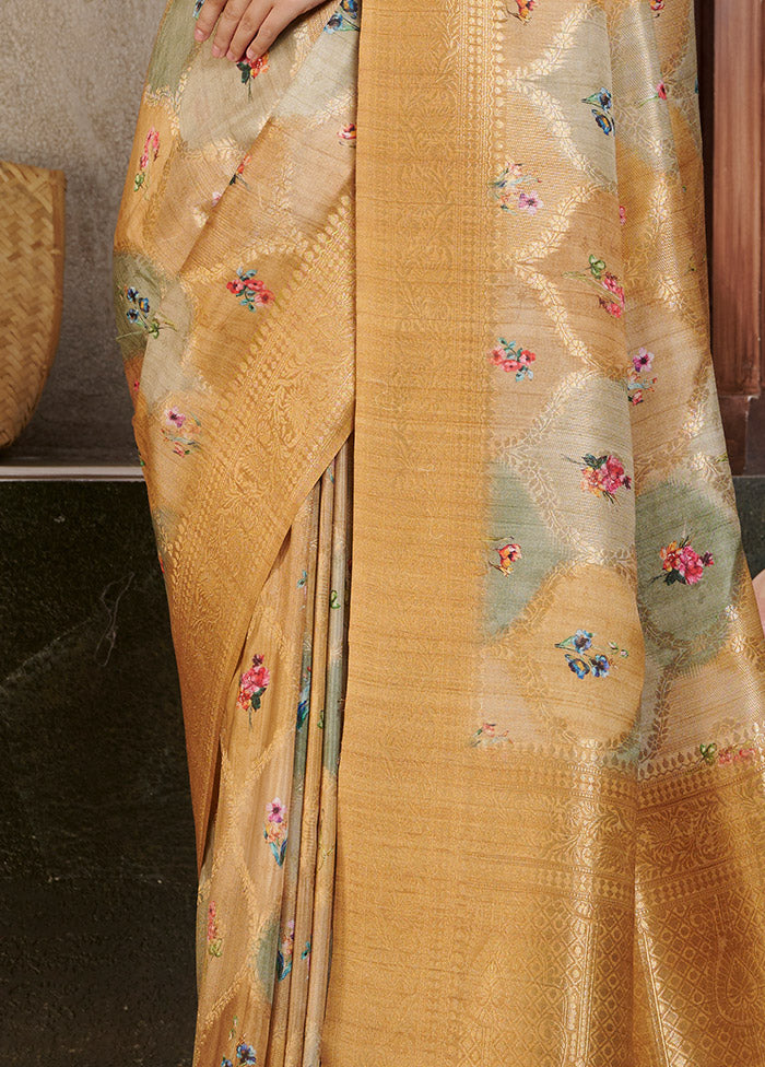 Yellow Spun Silk Saree With Blouse Piece - Indian Silk House Agencies