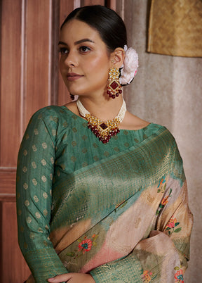 Green Spun Silk Saree With Blouse Piece - Indian Silk House Agencies