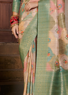 Green Spun Silk Saree With Blouse Piece - Indian Silk House Agencies