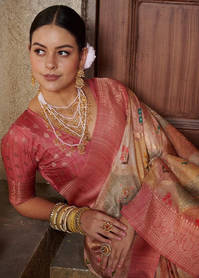 Pink Spun Silk Saree With Blouse Piece - Indian Silk House Agencies