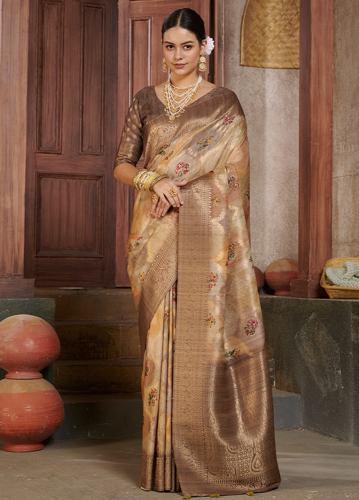 Beige Spun Silk Saree With Blouse Piece - Indian Silk House Agencies