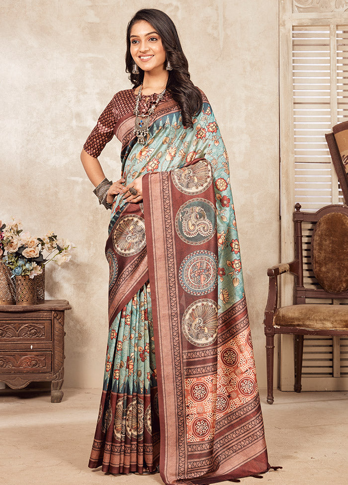 Blue Spun Silk Saree With Blouse Piece - Indian Silk House Agencies