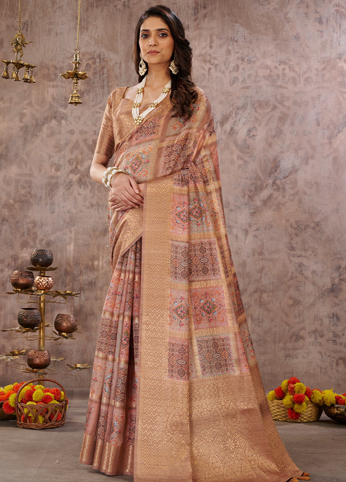 Peach Cotton Saree With Blouse Piece - Indian Silk House Agencies