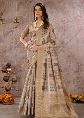 Beige Cotton Saree With Blouse Piece - Indian Silk House Agencies