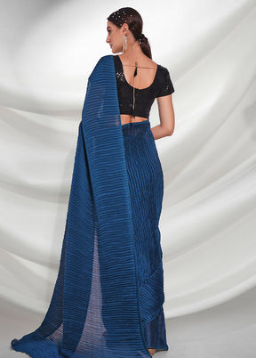 Teal Blue Georgette Saree With Blouse Piece - Indian Silk House Agencies