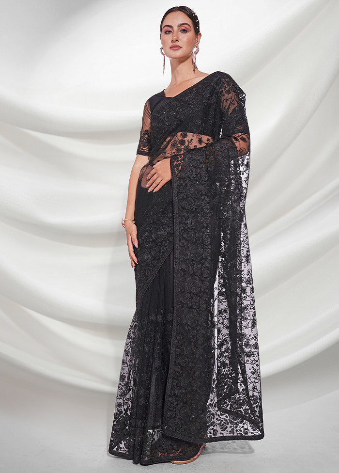 Black Net Saree With Blouse Piece - Indian Silk House Agencies