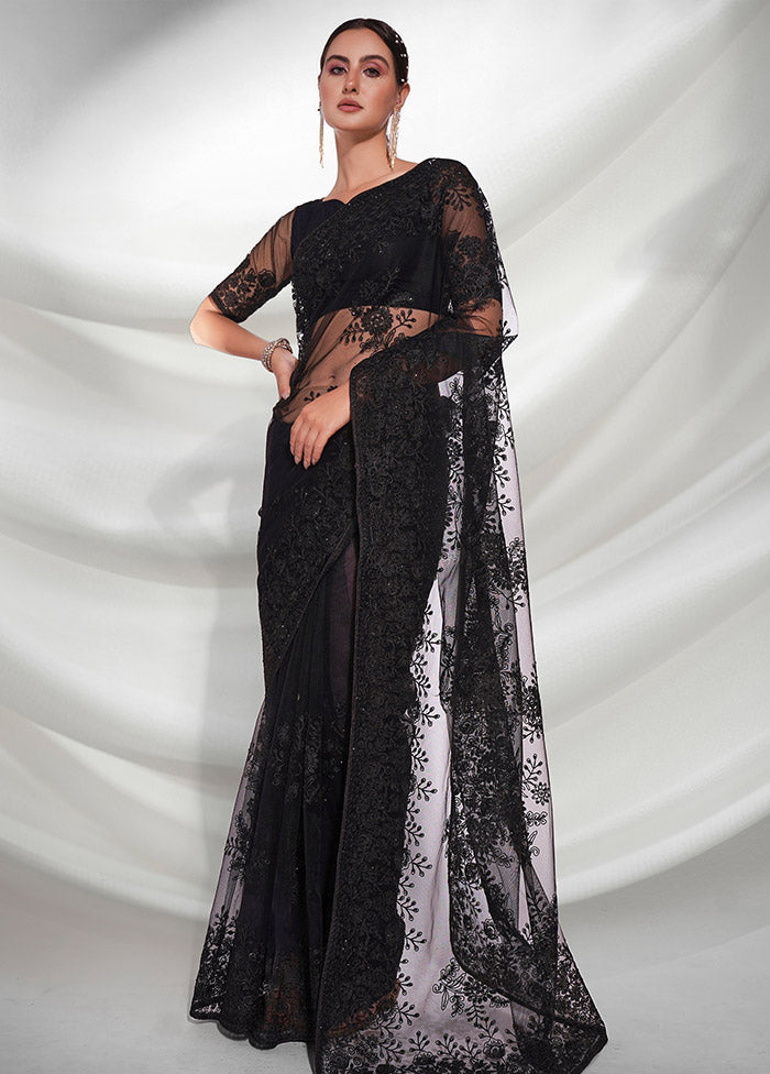 Black Net Saree With Blouse Piece - Indian Silk House Agencies